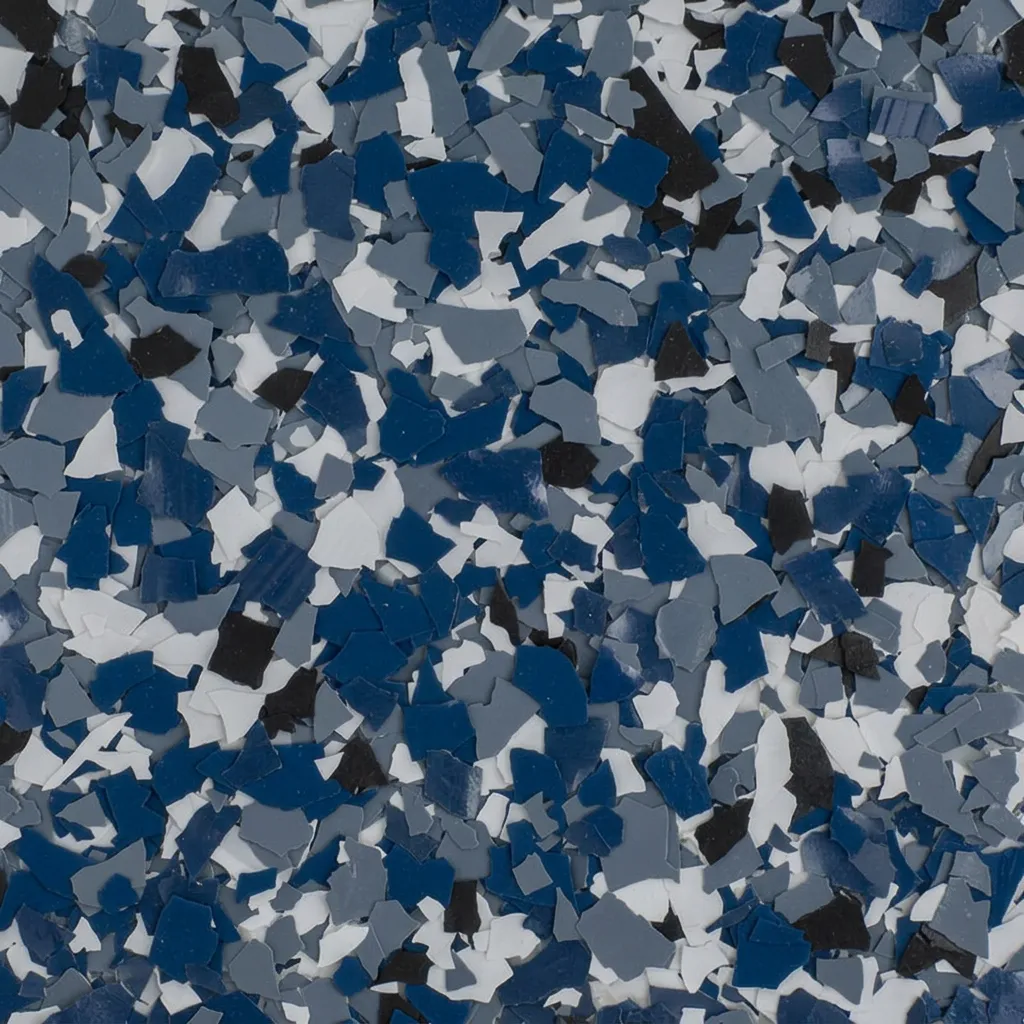 Caspian — decorative epoxy flake blend (Deep blue · slate · white) by LB Epoxy Flooring