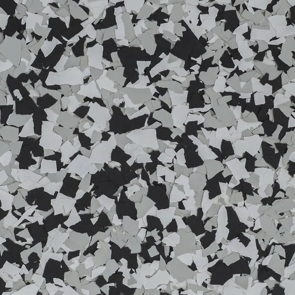 Coliseum — decorative epoxy flake blend (Grey · charcoal · white) by LB Epoxy Flooring