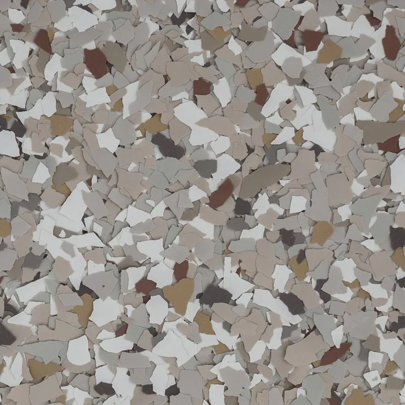 Creekbed — decorative epoxy flake blend (Grey · tan · earth tones) by LB Epoxy Flooring