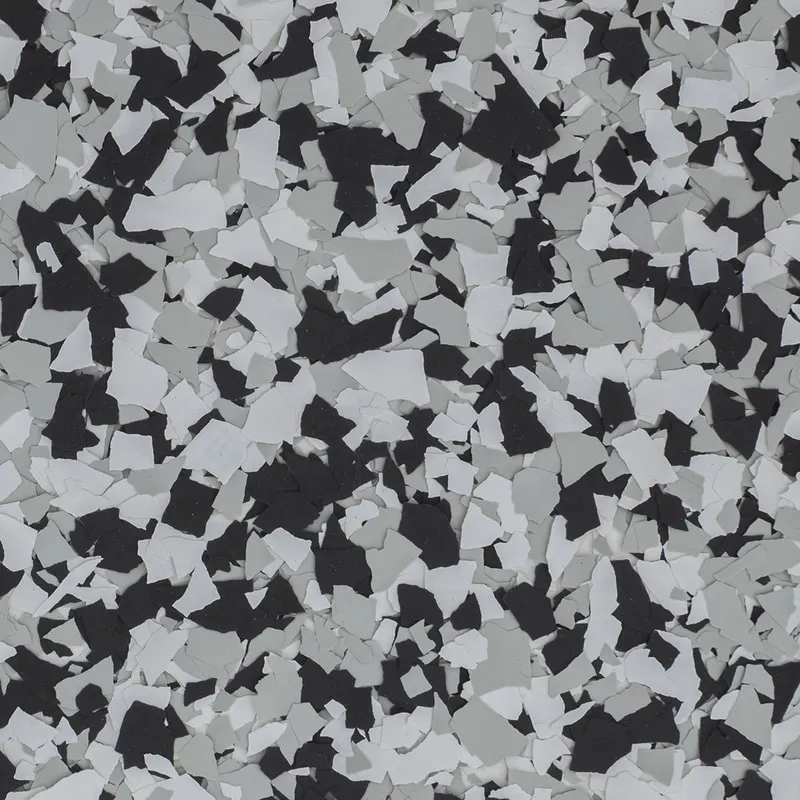Domino — decorative epoxy flake blend (Black · grey · white) by LB Epoxy Flooring