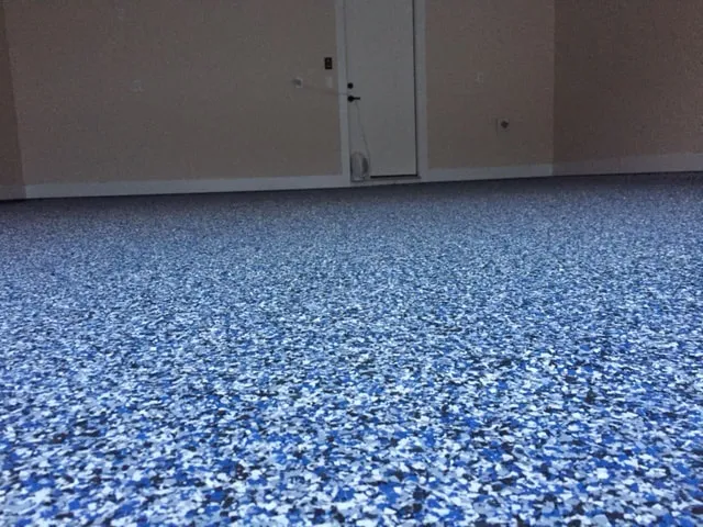 Orbit Blend epoxy floor — Blue flake — by LB Epoxy Flooring