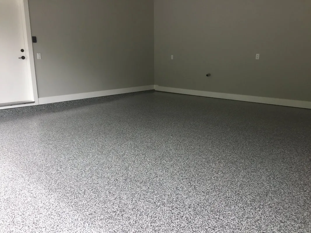 Flake Floor epoxy floor — Polyaspartic finish — by LB Epoxy Flooring