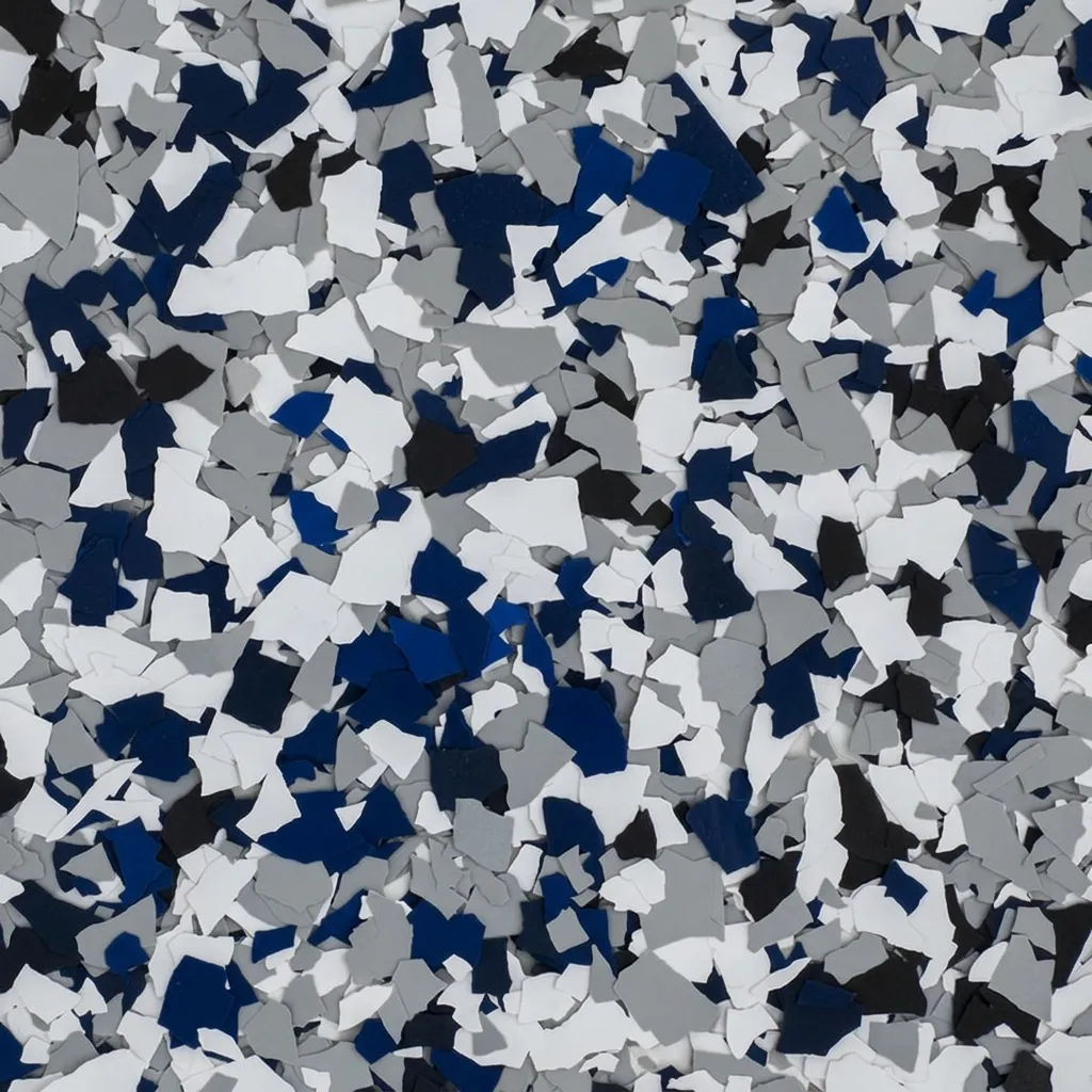 Mariner — decorative epoxy flake blend (Navy · blue · grey · white) by LB Epoxy Flooring