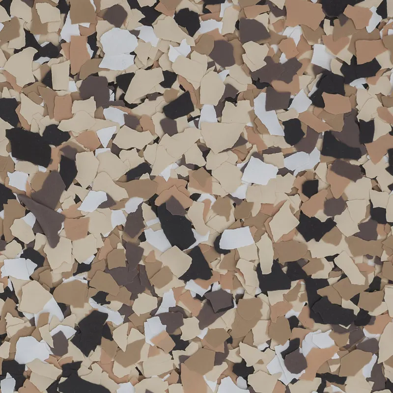 Outback — decorative epoxy flake blend (Tan · brown · black) by LB Epoxy Flooring