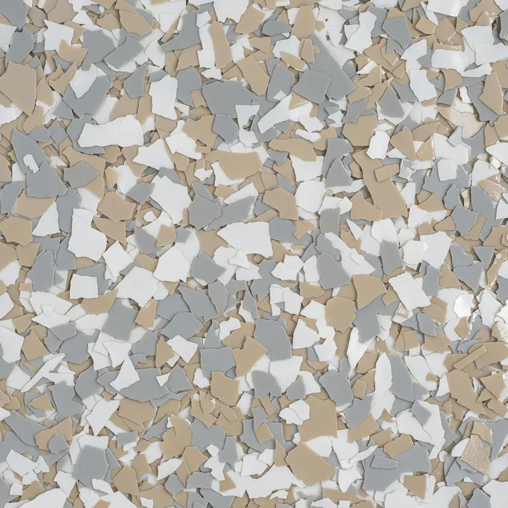 Pebble Beach — decorative epoxy flake blend (Grey · beige · tan) by LB Epoxy Flooring