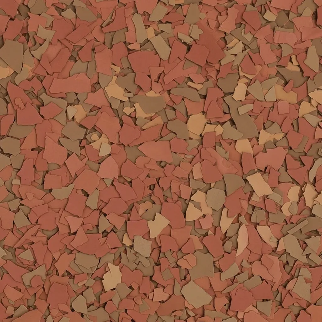 Sequoia — decorative epoxy flake blend (Terracotta · red-brown · tan) by LB Epoxy Flooring