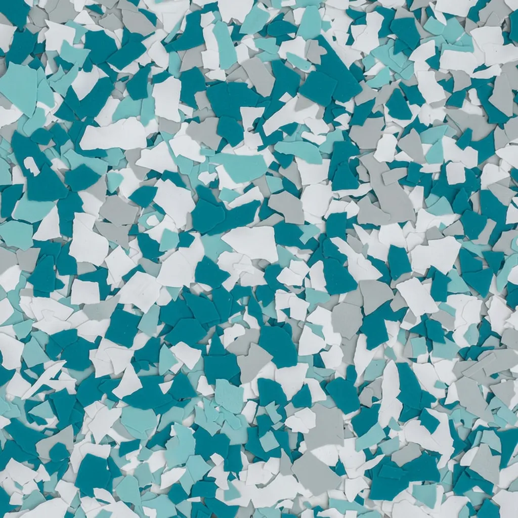 Tidal Wave — decorative epoxy flake blend (Teal · aqua · grey) by LB Epoxy Flooring