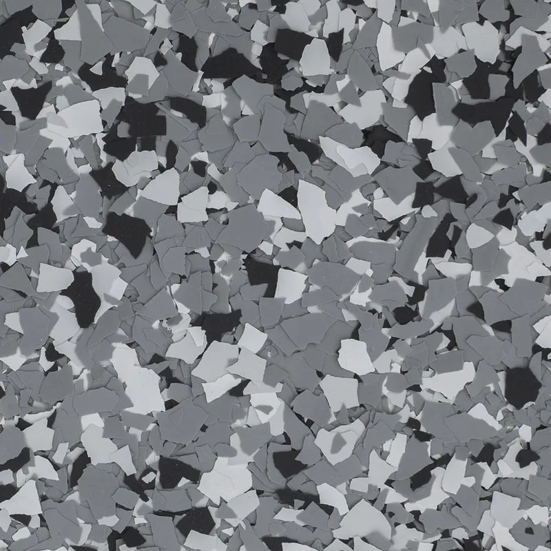 Wombat — decorative epoxy flake blend (Grey · black · white) by LB Epoxy Flooring